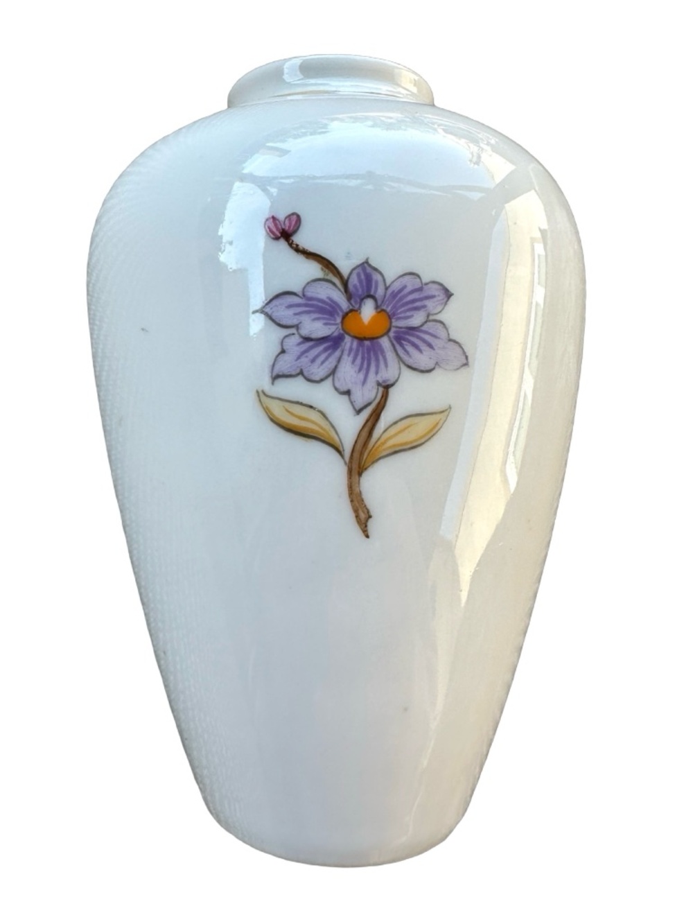 HOLLOHAZA Vintage White Porcelain Vase 4” Hand Painted Floral Hungary